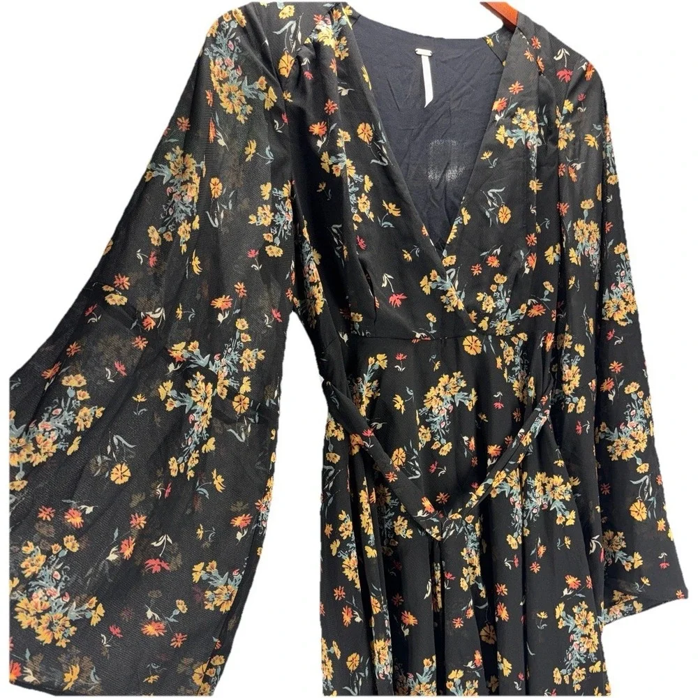 Free People Lilou Mini Dress Floral Boho Chic Bell Sleeve Western Festival Small